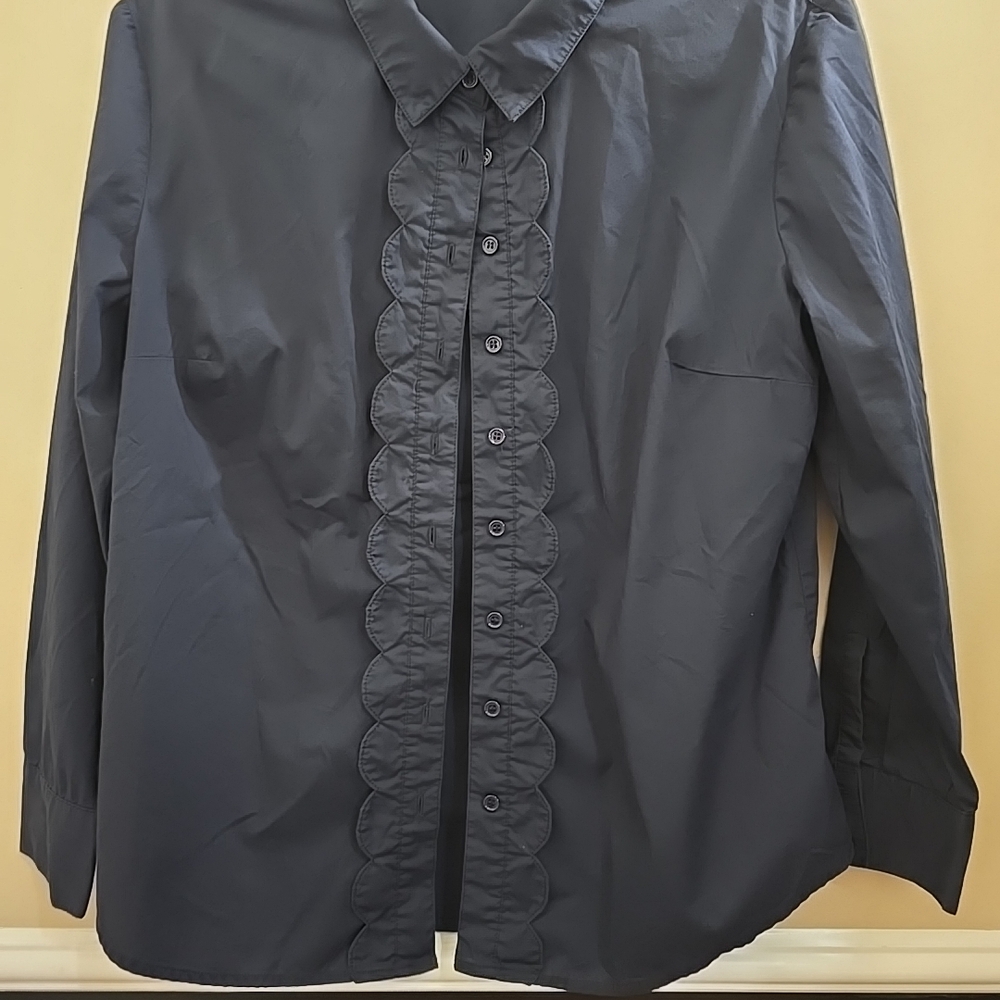 Truly Poppy Shelly Scalloped Placket‎ Shirt Black Button Down MP